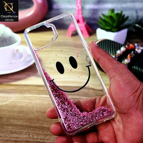Oppo F17 Pro Cover - Pink - Moving Liquid Glitter Cute Smile Soft Case
