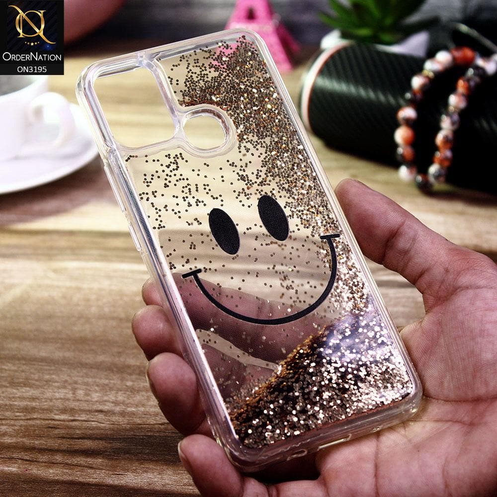 Infinix Hot 10 Play Cover - Golden - Moving Liquid Glitter Cute Smile Soft Case