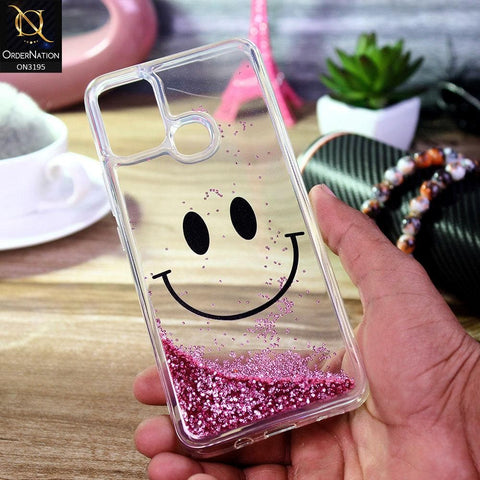 Infinix Hot 10 Play Cover - Pink - Moving Liquid Glitter Cute Smile Soft Case