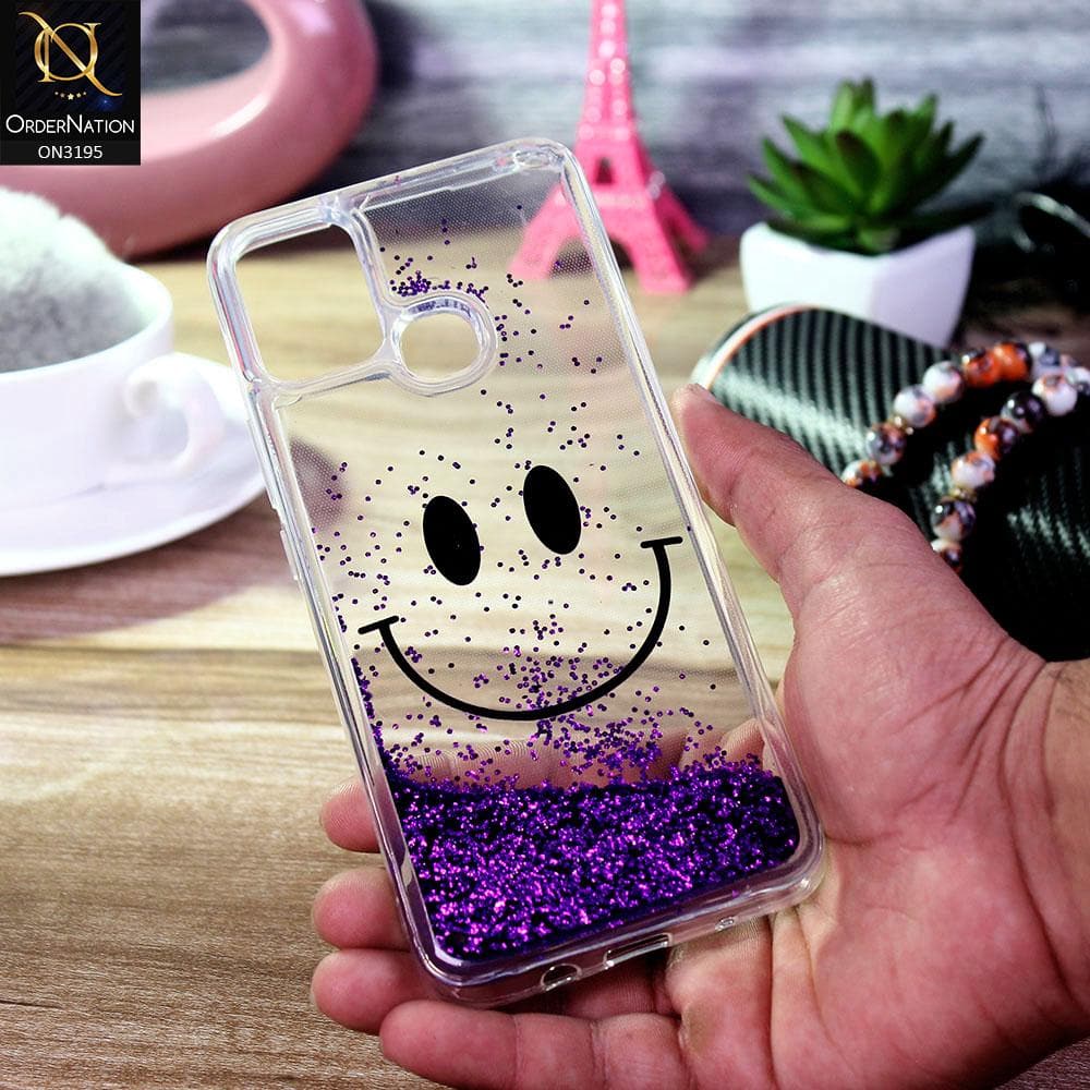 Infinix Hot 10 Play Cover - Purple - Moving Liquid Glitter Cute Smile Soft Case
