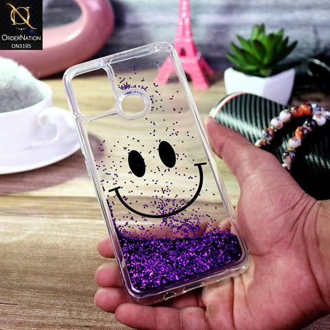Infinix Hot 10 Play Cover - Purple - Moving Liquid Glitter Cute Smile Soft Case