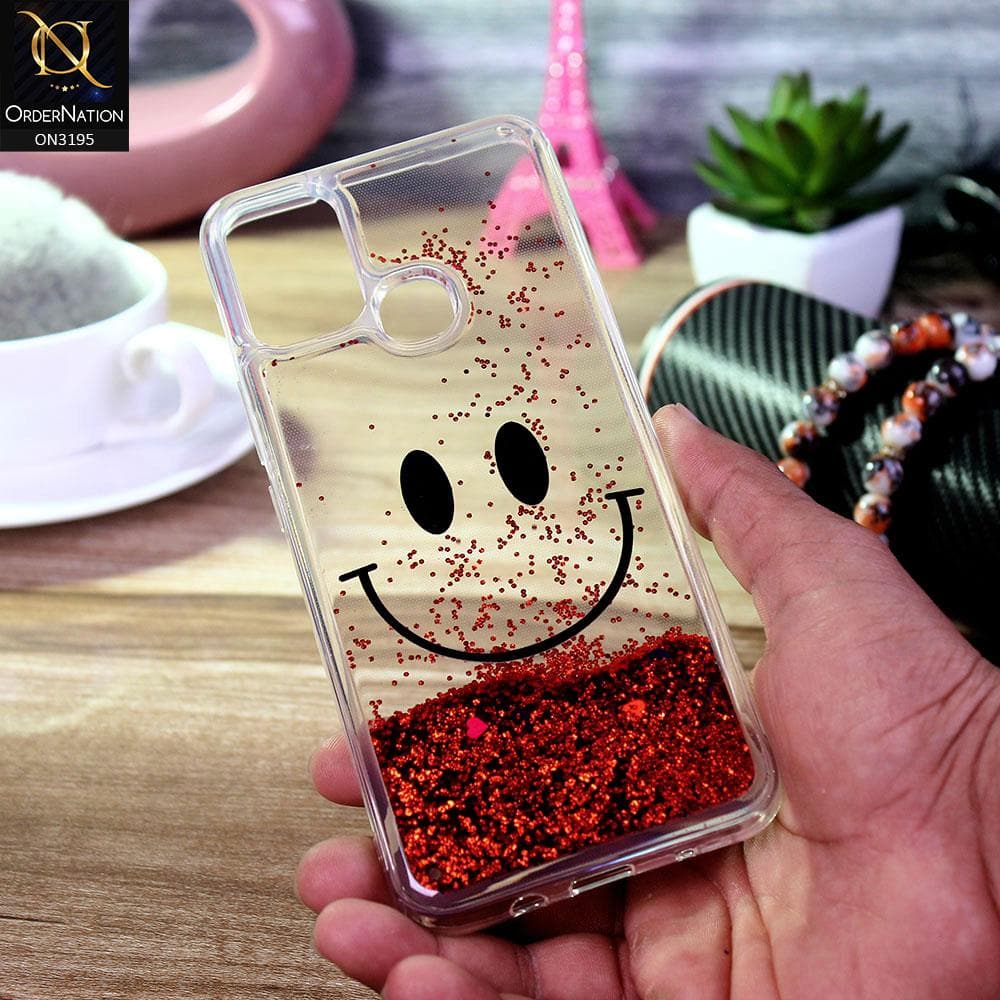 Infinix Hot 10 Play Cover - Red - Moving Liquid Glitter Cute Smile Soft Case