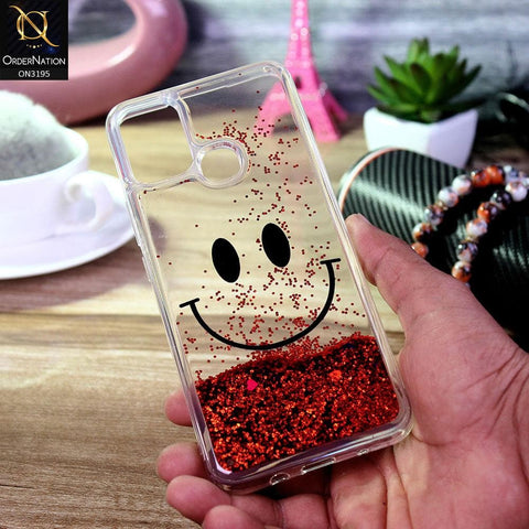 Infinix Hot 10 Play Cover - Red - Moving Liquid Glitter Cute Smile Soft Case