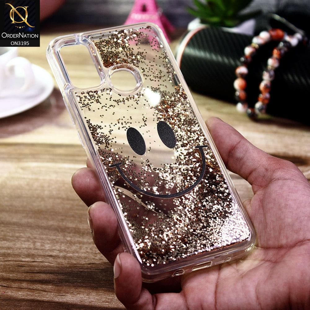 Infinix Hot 9 Play Cover - Golden - Moving Liquid Glitter Cute Smile Soft Case