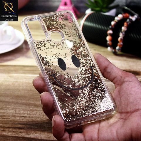 Infinix Hot 9 Play Cover - Golden - Moving Liquid Glitter Cute Smile Soft Case