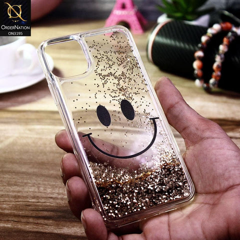 iPhone 11 Pro Max Cover - Golden - Moving Liquid Glitter Cute Smile Soft Case