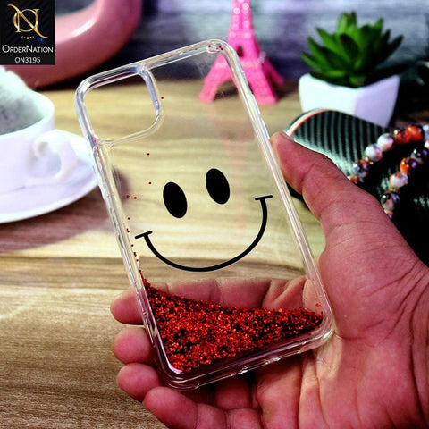 iPhone 11 Pro Max Cover - Red - Moving Liquid Glitter Cute Smile Soft Case