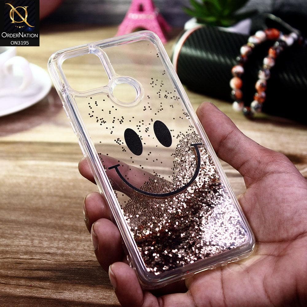 Oppo A15 Cover - Golden - Moving Liquid Glitter Cute Smile Soft Case