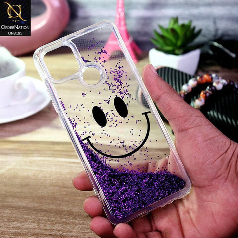 Oppo A15 Cover - Purple - Moving Liquid Glitter Cute Smile Soft Case