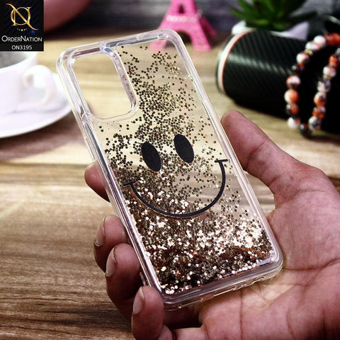 Oppo Find X3 Lite Cover - Golden - Moving Liquid Glitter Cute Smile Soft Case