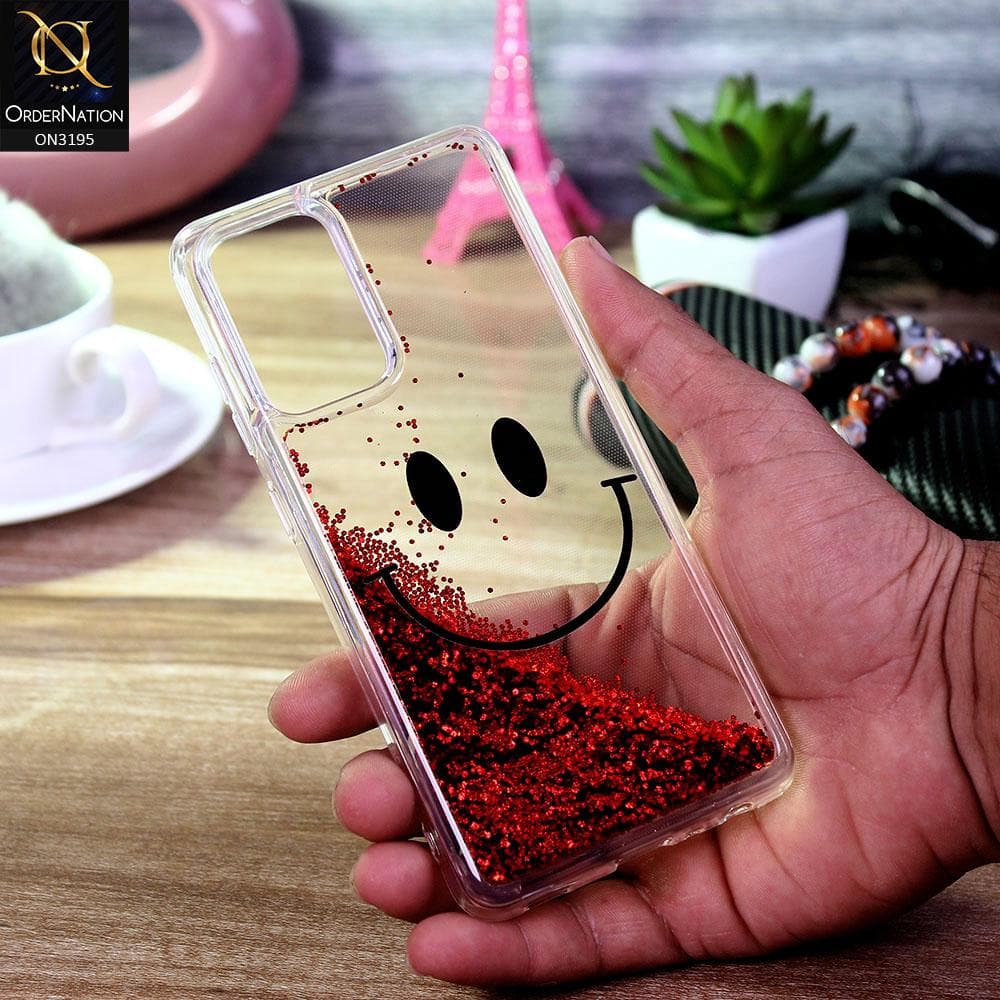 Oppo Reno 5 4G Cover - Red - Moving Liquid Glitter Cute Smile Soft Case
