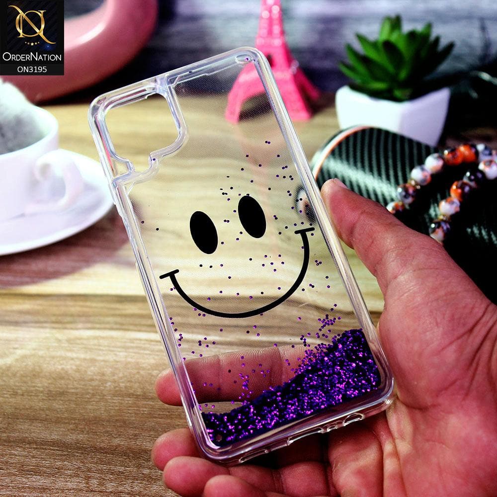 Samsung Galaxy A12 Cover - Purple - Moving Liquid Glitter Cute Smile Soft Case