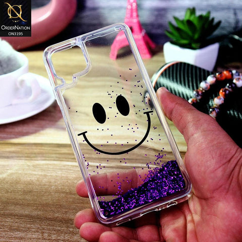 Samsung Galaxy A12 Cover - Purple - Moving Liquid Glitter Cute Smile Soft Case
