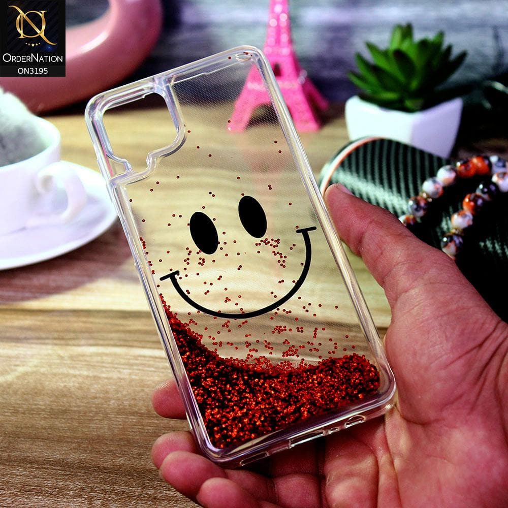 Samsung Galaxy A12 Cover - Pink - Moving Liquid Glitter Cute Smile Soft Case