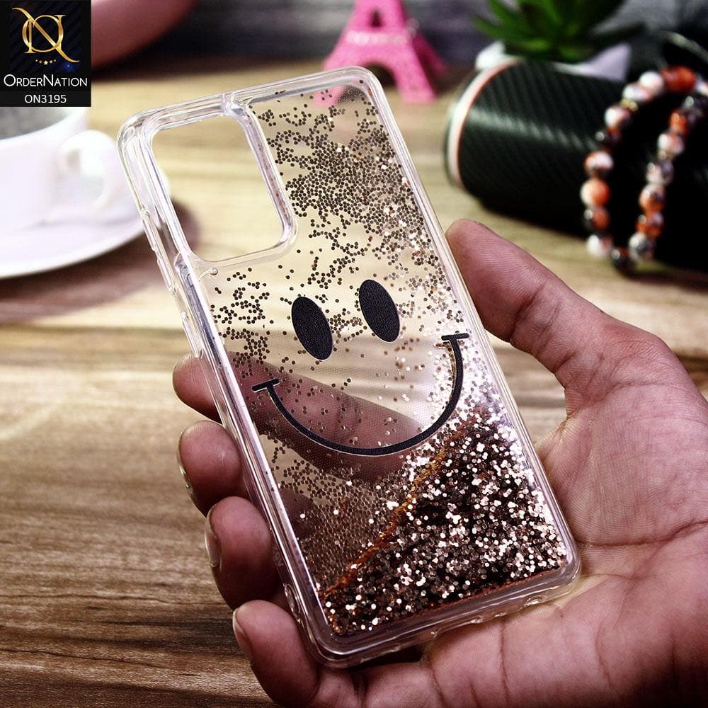 Samsung Galaxy A52 Cover - Golden - Moving Liquid Glitter Cute Smile Soft Case