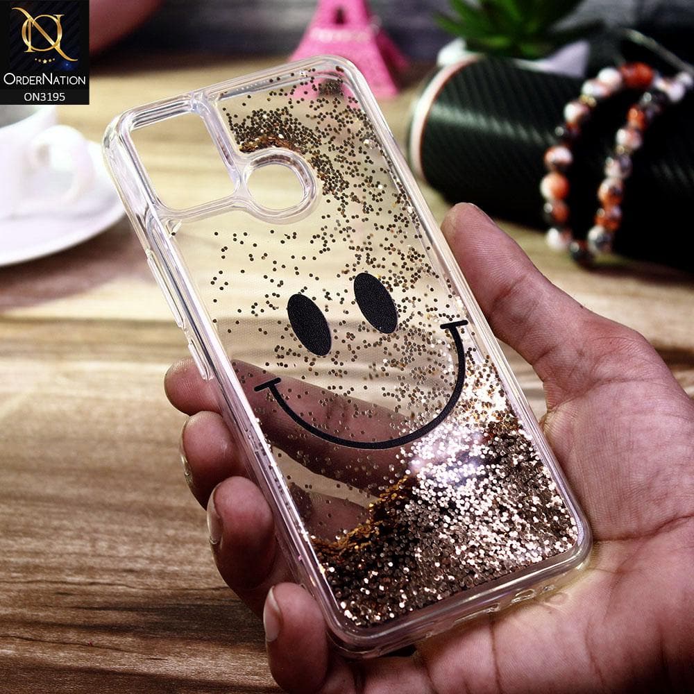Infinix Smart 5 Cover - Golden - Moving Liquid Glitter Cute Smile Soft Case