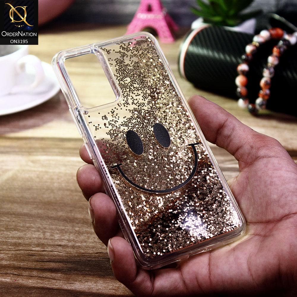 Vivo V21 Cover - Golden - Moving Liquid Glitter Cute Smile Soft Case