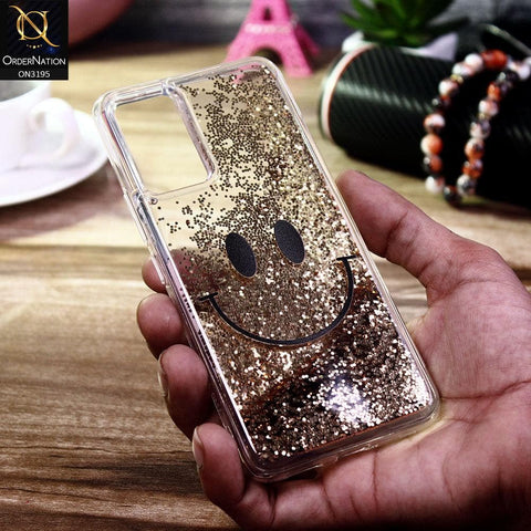 Vivo V21 Cover - Golden - Moving Liquid Glitter Cute Smile Soft Case