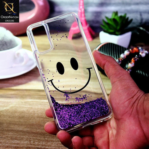 Vivo Y20i Cover - Purple - Moving Liquid Glitter Cute Smile Soft Case