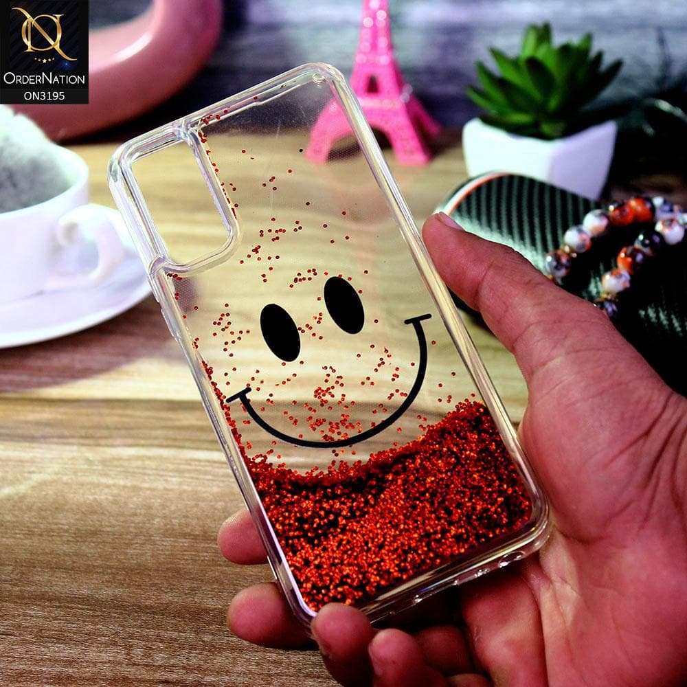 Vivo Y20 Cover - Red - Moving Liquid Glitter Cute Smile Soft Case