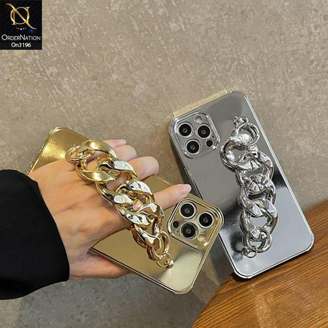 iPhone 11 Pro Cover - Golden - Luxury Mirror Shine Color Electroplated Soft TPU Case With Bracelate Holder