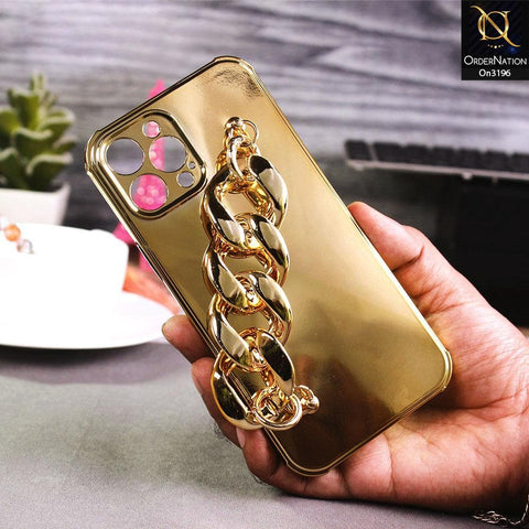 iPhone 12 Pro Max Cover - Golden - Luxury Mirror Shine Color Electroplated Soft TPU Case With Bracelate Holder