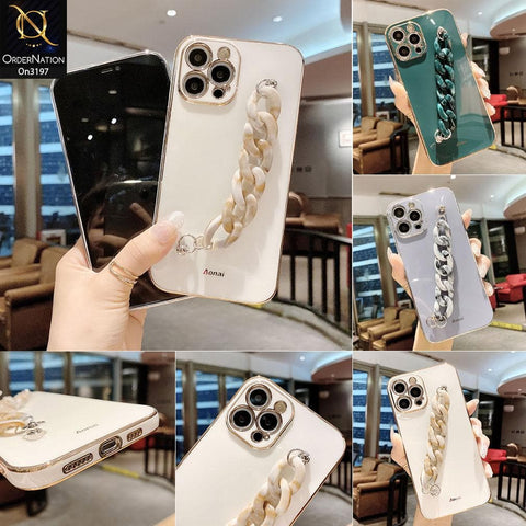 iPhone 11 Pro Cover - White - Shiny Electroplated Borders Camera Protection Case with Marble Style Chain Holder