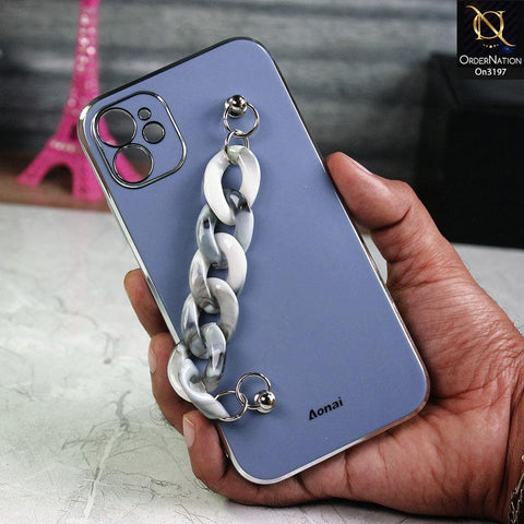 iPhone 11 Cover - Gray - Shiny Electroplated Borders Camera Protection Case with Marble Style Chain Holder