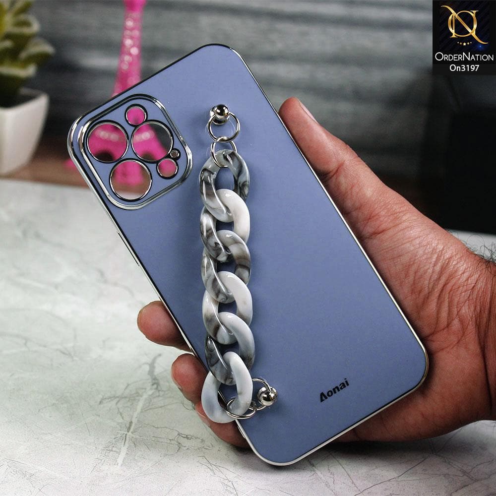 iPhone 12 Pro Max Cover - Gray - Shiny Electroplated Borders Camera Protection Case with Marble Style Chain Holder