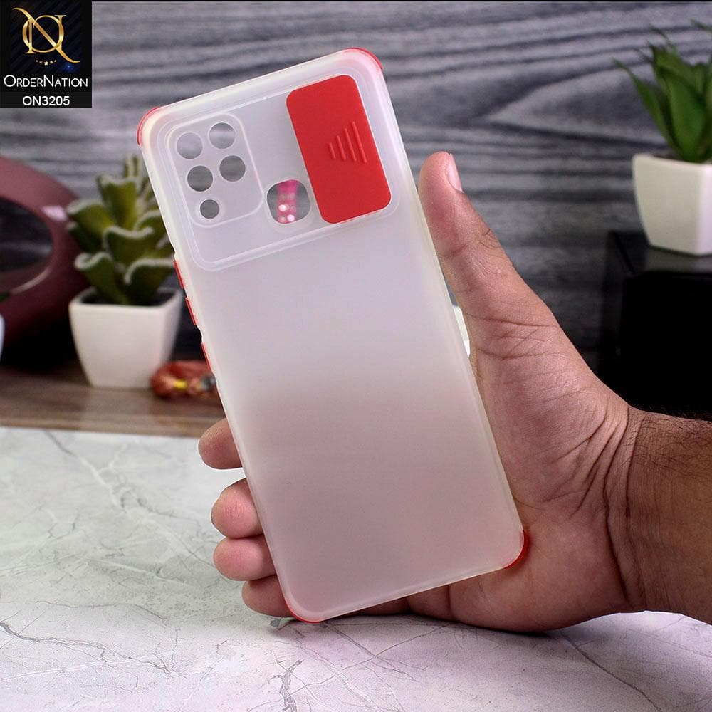 Infinix Hot 10s Cover - Red - Semi-Transparent Camera Slide Protection Soft TPU Case