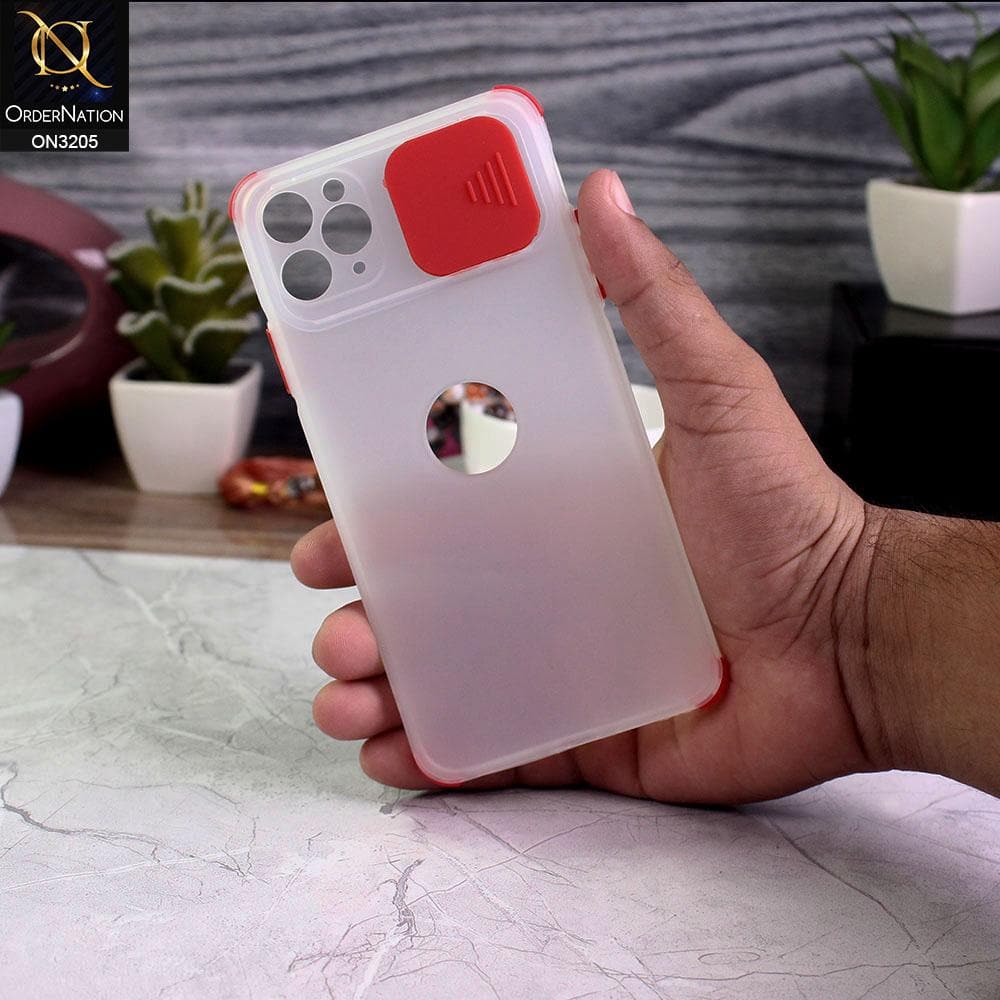 iPhone 11 Pro Max Cover - Red - Semi-Transparent Camera Slide Protection Soft TPU Case