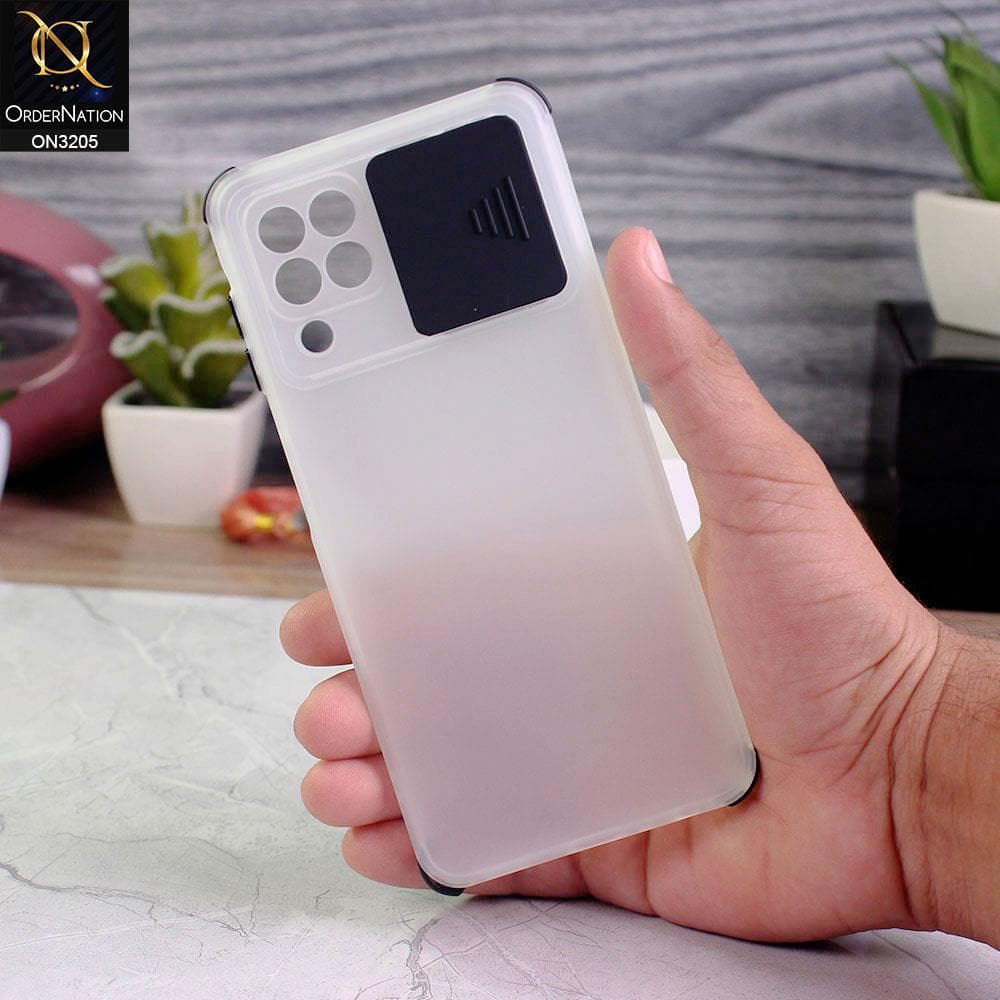 Samsung Galaxy A22 Cover - Black - Semi-Transparent Camera Slide Protection Soft TPU Case