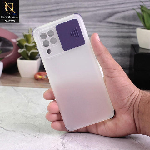 Samsung Galaxy M22 Cover - Blue - Semi-Transparent Camera Slide Protection Soft TPU Case