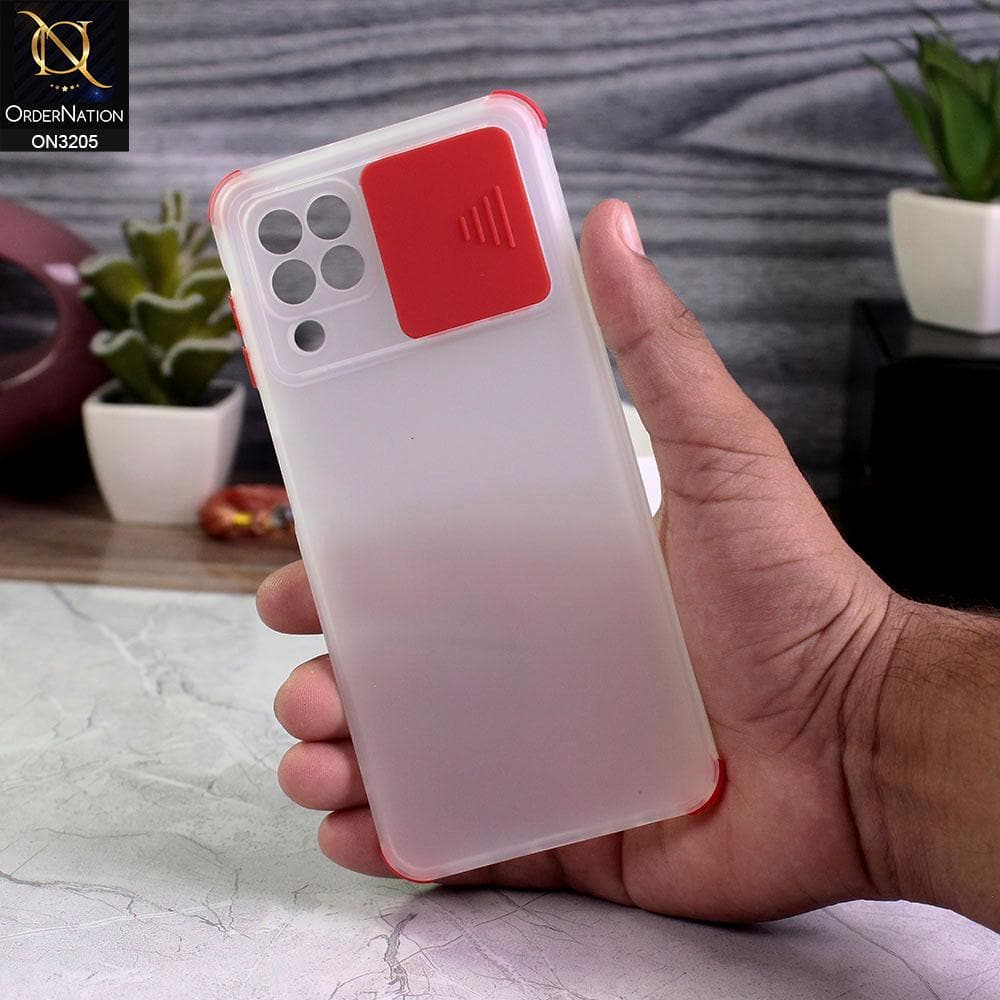 Samsung Galaxy M22 Cover - Red - Semi-Transparent Camera Slide Protection Soft TPU Case