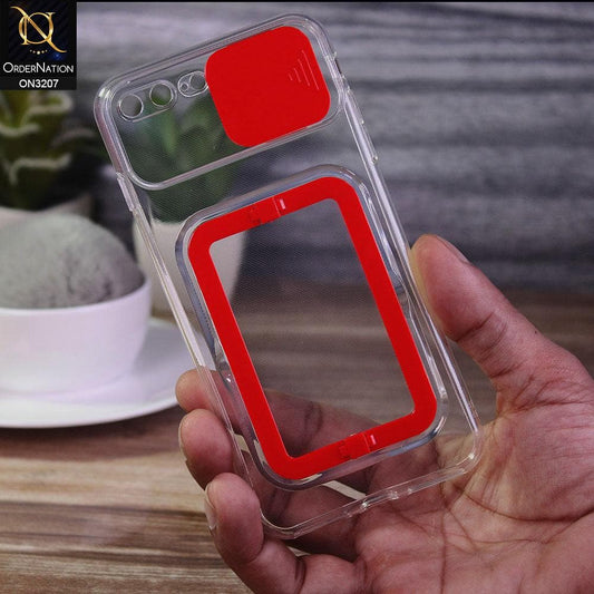 iPhone 8 Plus / 7 Plus Cover - Red - Grip Stand Holder Camera Protection Soft Transparent Case