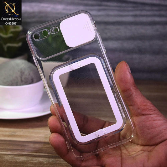 iPhone 8 Plus / 7 Plus Cover - White - Grip Stand Holder Camera Protection Soft Transparent Case