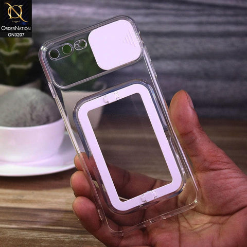 iPhone 8 Plus / 7 Plus Cover - White - Grip Stand Holder Camera Protection Soft Transparent Case