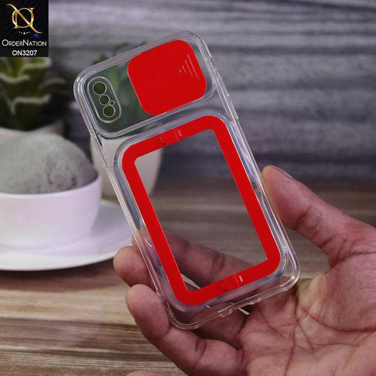 iPhone XS / X Cover - Red - Grip Stand Holder Camera Protection Soft Transparent Case