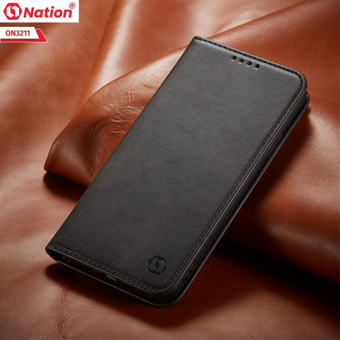 OnePlus Nord N100 Cover - Black - ONation Elegant Flip Series - Leather Wallet Flip book Card Slots Soft Case