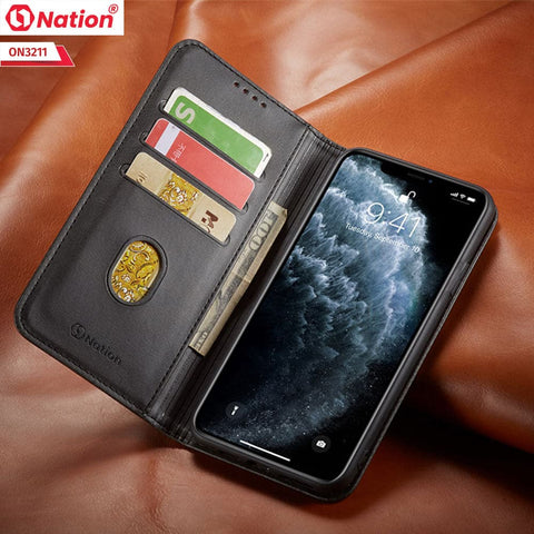 OnePlus 9 Cover - Black - ONation Elegant Flip Series - Leather Wallet Flip book Card Slots Soft Case