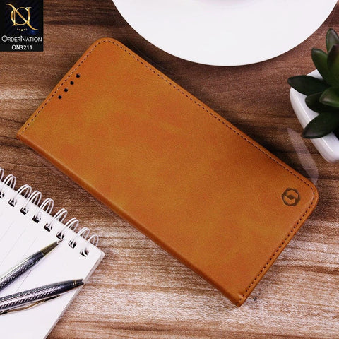 OnePlus 6 Cover - Light Brown - ONation Elegant Flip Series - Leather Wallet Flip book Card Slots Soft Case