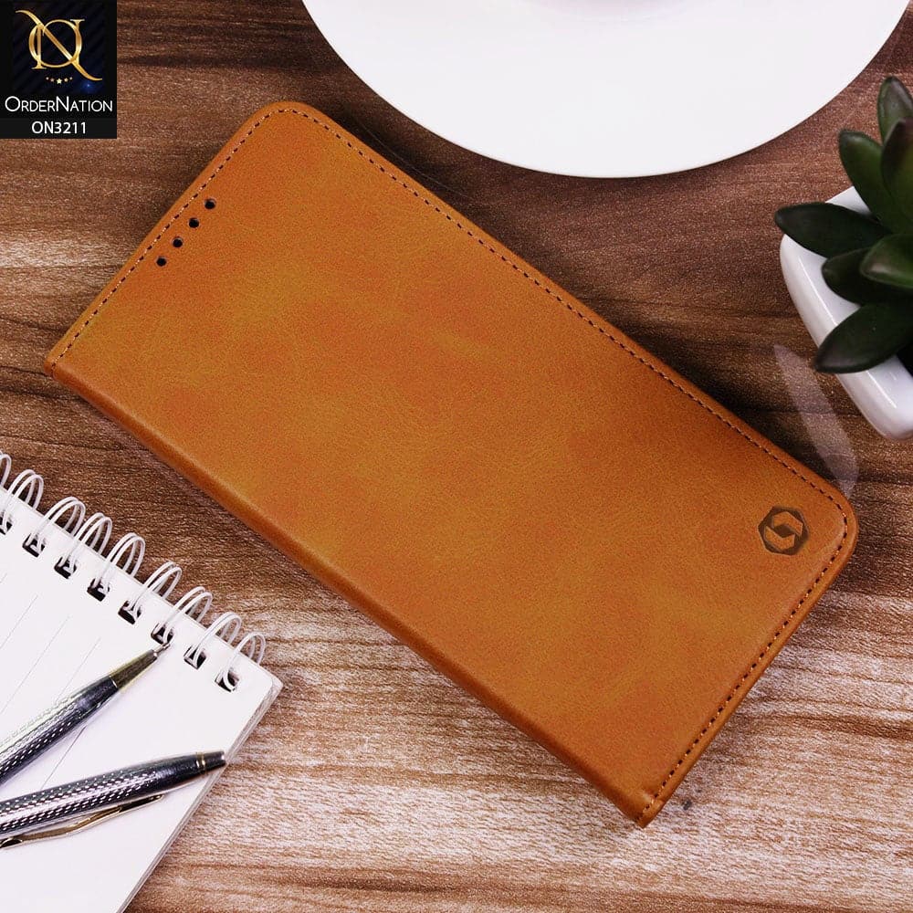OnePlus 7T Cover - Light Brown - ONation Elegant Flip Series - Leather Wallet Flip book Card Slots Soft Case