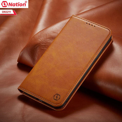 OnePlus 6 Cover - Light Brown - ONation Elegant Flip Series - Leather Wallet Flip book Card Slots Soft Case