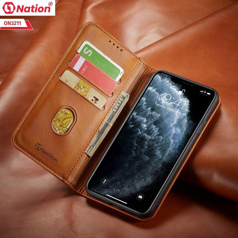 OnePlus 9 Pro Cover - Light Brown - ONation Elegant Flip Series - Leather Wallet Flip book Card Slots Soft Case