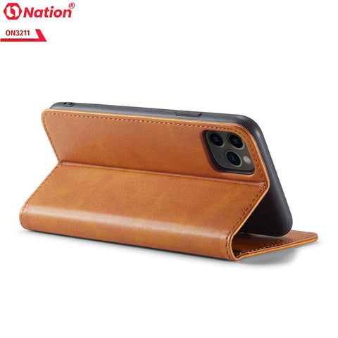 OnePlus 7T Cover - Light Brown - ONation Elegant Flip Series - Leather Wallet Flip book Card Slots Soft Case