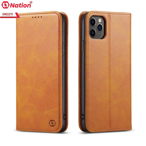 OnePlus 6 Cover - Light Brown - ONation Elegant Flip Series - Leather Wallet Flip book Card Slots Soft Case