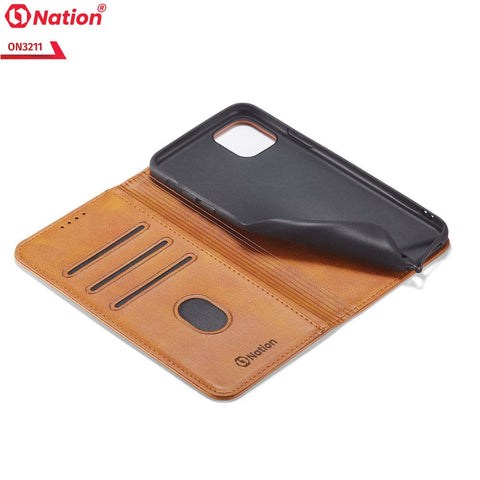 OnePlus 6 Cover - Light Brown - ONation Elegant Flip Series - Leather Wallet Flip book Card Slots Soft Case