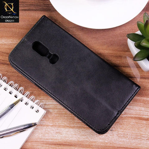 OnePlus 6 Cover - Black - ONation Elegant Flip Series - Leather Wallet Flip book Card Slots Soft Case