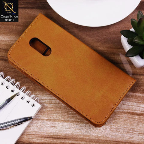 OnePlus 7 Cover - Light Brown - ONation Elegant Flip Series - Leather Wallet Flip book Card Slots Soft Case