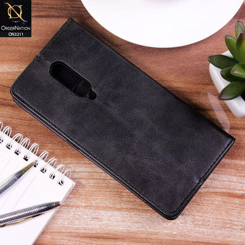 OnePlus 7 Pro Cover - Black - ONation Elegant Flip Series - Leather Wallet Flip book Card Slots Soft Case
